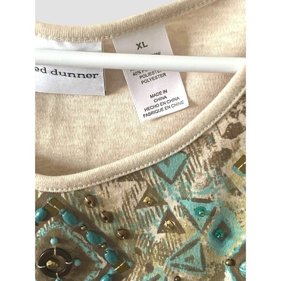 Alfred Dunner Top Women’s XL Brown Beaded Embroidered Casual Blouse Tee - Picture 4 of 6